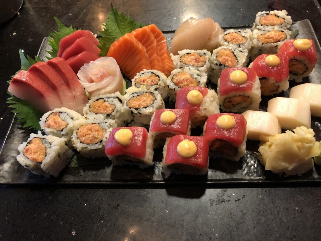 plate of assorted sushi and sashimi