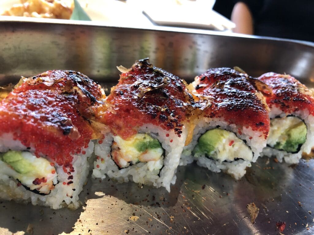 freshly-made sushi rolls